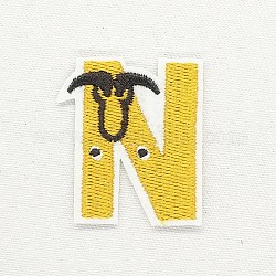 Компьютеризированная вышивка тканью утюжок на / шить на заплатках, аксессуары для костюма, аппликация, буквы, желтые, letter.n, 39x34 мм