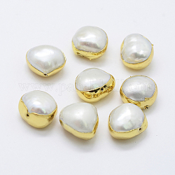 Perle coltivate d'acqua dolce perla naturale, bordo dorato placcato, patata, oro, 10~12x10~13x6~9mm, Foro: 0.5 mm