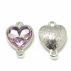 Alloy Glass Links connectors, Faceted, Heart, Platinum, Pearl Pink, 19.5x14x6.5mm, Hole: 1.5mm