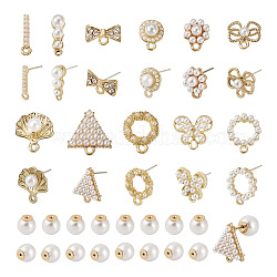 22 Uds. Pendientes de tuerca de aleación de 11 estilos, Con cuentas de perlas de imitación y bucles horizontales y tuercas de pendiente de perlas de imitación de resina de 44 pieza, triángulo y flor y concha y calabaza y mariposa y lazo, dorado, 8~16x3.5~14mm, agujero: 0.8~2 mm, pin: 0.7~0.8 mm, 2 piezas / style