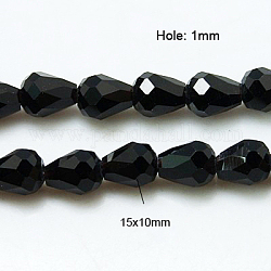 Crystal Glass Beads Strands, Faceted, teardrop, Black, 15x10mm, about 50pcs/strand, 27.1 inch