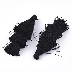 Décorations de gros pendentif pompon en polyester, noir, 65~72x25~28mm