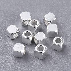 201 perline in acciaio inossidabile, quadrato, argento, 3x3x3mm, Foro: 1.6 mm