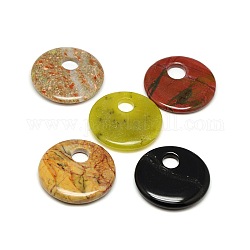 Natural & Synthetic Mixed Stone Flat Round Pendants, 49~50x6~10mm, Hole: 10~12mm