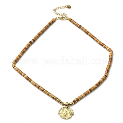 Collane di perle di diaspro naturale, placcatura ionica (ip) 304 collane con pendenti in acciaio inossidabile da donna, vero placcato oro 18k, 15.71 pollice (39.9 cm)