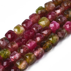 Chapelets de perles de quartz naturel, teinte, facette, cube, support violet rouge, 5.5x6x6mm, Trou: 1mm, Environ 61~62 pcs/chapelet, 12.99 pouce ~ 13.19 pouces (33 cm ~ 33.5 cm)