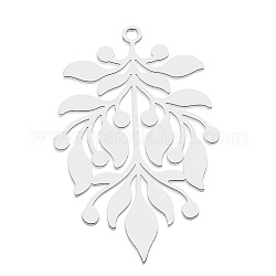 201 Stainless Steel Pendants, Laser Cut, Leaf, Stainless Steel Color, 36x24.5x1mm, Hole: 1.6mm
