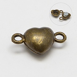 Magnetverschlüsse aus Legierung mit Schlaufen, Nickelfrei, Herz, Antik Bronze, 17x10x6.5 mm, Bohrung: 1.5 mm