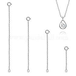 Globleland 4Pcs 4 Styles Sterling Silver Cable Chain Extender, End Chains with Spring Clasps, Platinum, 32~100x1.5mm, 1Pc/style