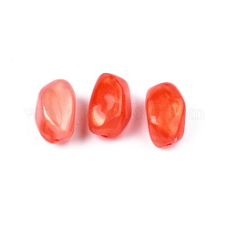 Opaque Acrylic Beads, Two Tone Color, with Glitter Powder, Nuggets, Orange Red, 21x15x14.5mm, Hole: 2mm, about 190pcs/500g