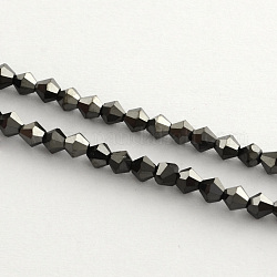 Fili di perle di vetro placcato, arcobaleno placcato, sfaccettato bicono, nero placcato, 4x4.5mm, Foro: 1 mm, circa 92~96pcs/filo, 13.78~14.37 pollice