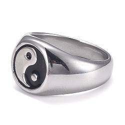 304 anelli in acciaio inox, anello yin yang, con smalto, pettegolezzo, colore acciaio inossidabile, formato 8, diametro interno: 18.2mm