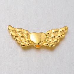 チベットのスタイル合金angelteeビーズ  翼のあるハート  カドミウムフリー＆ニッケルフリー＆鉛フリー  ゴールドカラー  22x9x3mm  穴：1mm