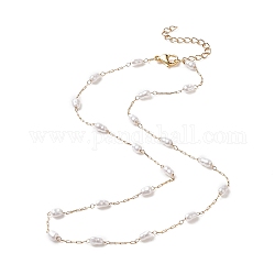 Collar de cadena de eslabones de perlas de vidrio, 316 joyería de acero inoxidable quirúrgico para mujer., dorado, 15.87 pulgada (40.3 cm)
