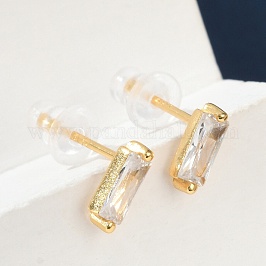 Прямоугольные серьги-гвоздики с кубическим цирконием, золотые серьги из стерлингового серебра 925 пробы, с 925 маркой, прозрачные, 7.8x3 мм