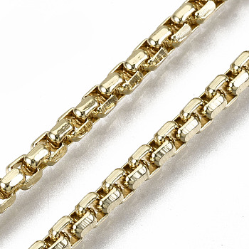 Brass Box Chains, Long-Lasting Plated, Soldered, Light Gold, 3x3x1.5mm