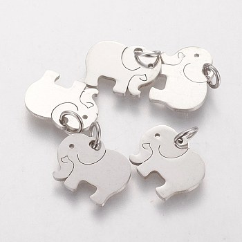 304 Edelstahl Anhänger, Elefant, Edelstahl Farbe, 11x14x1 mm, Bohrung: 3 mm
