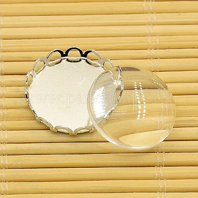 Сеттинги латунь кабошон и плоские круглые прозрачные ясно стекло кабошоны KK-X0003-P-RS-1