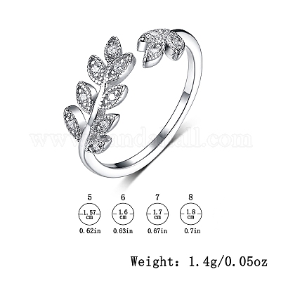 Кольца-манжеты из стерлингового серебра с микропаве из прозрачных кубических цирконий в форме листа OV8225-4-1