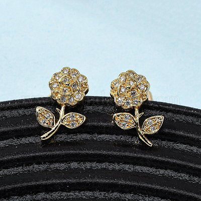 Серьги-гвоздики в форме цветка с микропаве из прозрачных кубических цирконий из латуни EJEW-K267-35G-1