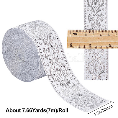 Gorgecraft Ethnic Style Polyester Silk Grosgrain Ribbon, Double-Face, Flat  with Floral Pattern, White, 1/8 inch(3.3mm), about 7.66 Yards(7m)/Bag