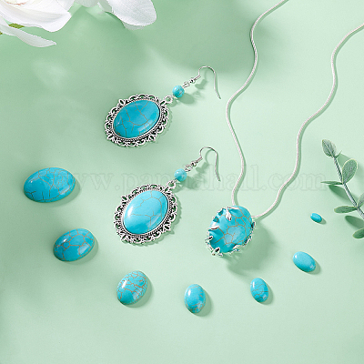 160 шт. 7 размера синтетических бирюзовых кабошонов&nbsp;G-PH0002-69A-1