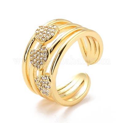 Кольцо на палец манжеты с кубическим цирконием в форме сердца на день святого валентина X-RJEW-C004-04-RS-1