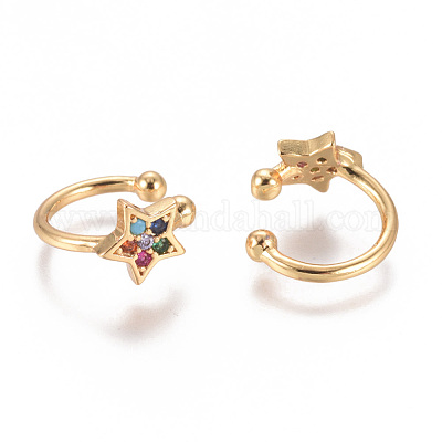 Серьги-манжеты с цирконом из позолоченной латуни EJEW-L244-10G-1