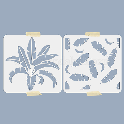 Mayjoydiy 2 pz stencil foglie di banana modello di foglia di banana  tropicale stencil per foglie grandi dimensioni del modello 10.3×15 pollici  con pennello per pareti tela mobili in legno all'ingrosso 