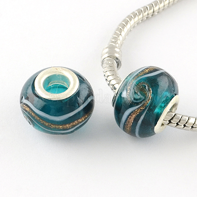 Rondelle ручной золотой песок Lampwork европейские крупные шарики отверстия LPDL-R007-07A-1