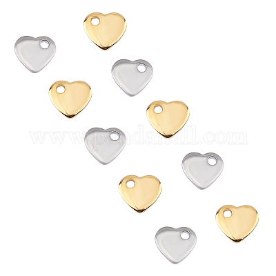UNICRAFTALE 100pcs Flat Heart Dangle Charms Stainless Steel Pendants Polished Tiny Love Charms for Bracelets Necklace Making 9.5x7.5x1mm