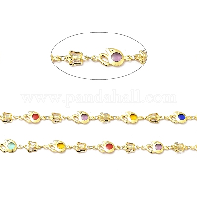 Цепочка из латуни со стеклянными звеньями ручной работы CHC-I045-24G-1