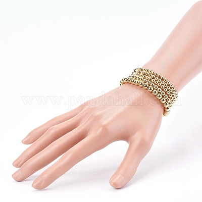 Bracciali elastici con perline rotonde in ottone&nbsp;BJEW-JB05982-1
