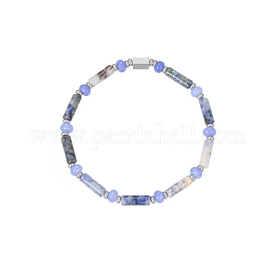 Bracciale elastico con perline a colonna in diaspro blu naturale per donna&nbsp;MZ0703-1-1