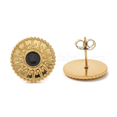 Ионное покрытие (ip) плоские круглые серьги-гвоздики из нержавеющей стали 304 EJEW-C114-10B-G-1