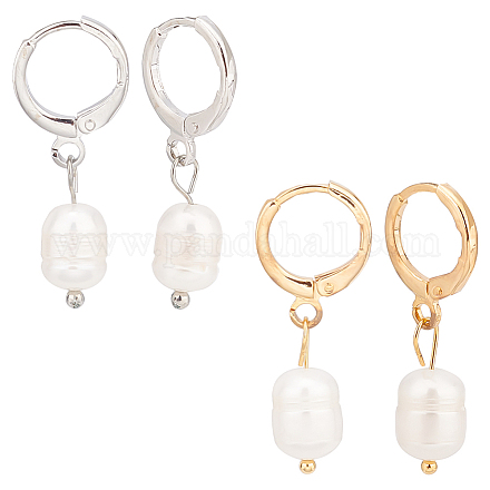 Fibloom 2 paires 2 couleurs plastique imitation perle perlée boucles d'oreilles à levier EJEW-FI0001-03-1