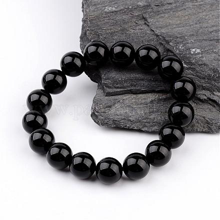 Bracelets extensibles en perles rondes en agate noire naturelle (teintes) BJEW-JB02271-02-1