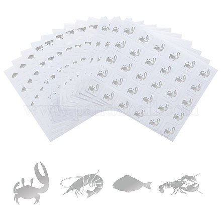 OLYCRAFT 1200pcs 4 Styles Silver Meal Stickers 1 Inch Food Choice Sticker Crab/Crayfish/Shrimp/Fish Wedding Meal Indicator Stickers Kitchen Stickers for Place Card Wedding Party Supplies STIC-OC0001-11C-1