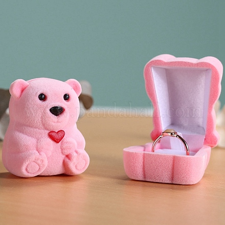 ベルベットのクマの形をしたリング ギフトボックス  指輪用のアクセサリー箱  ピンク  4.5x3.8x5.5cm PW-WG22879-02-1