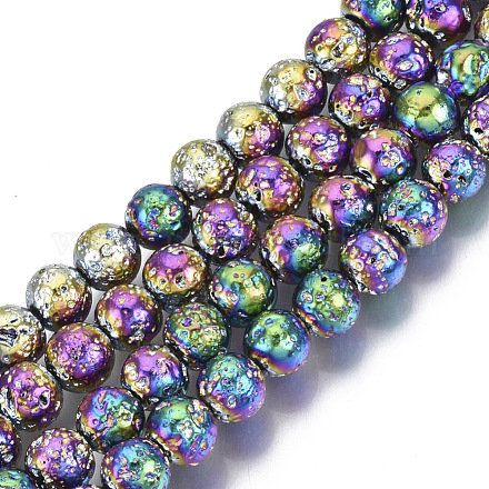 Electroplated Natural Lava Rock Beads Strands G-S352-30B-02-1