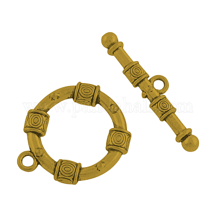 Flat Round Tibetan Style Toggle Clasps TIBE-2204-AG-RS-1