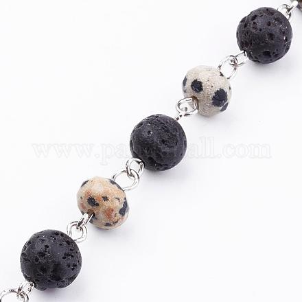 Cuentas de jaspe dalmatianas naturales redondas hechas a mano de las cadenas para las pulseras de los collares que hacen AJEW-JB00344-02-1