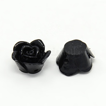 Black Rose Flower Resin Flat Back Beads X-RESI-D1791-2-1
