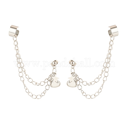 304 Stainless Steel Safety Chains Dangle Stud Earrings with Ear Cuff EJEW-JE04925-1