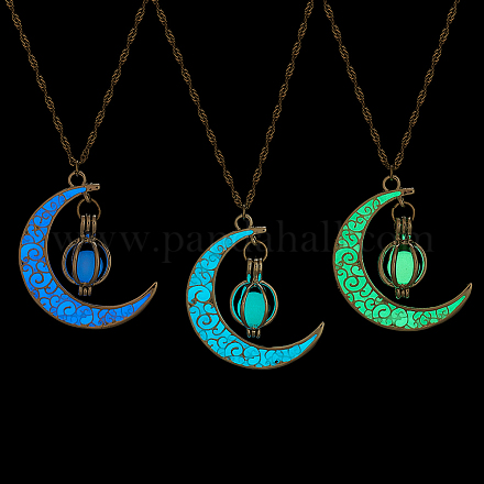 ANATTASOUL 3Pcs 3 Colors Platinum Plated Alloy Crescent Moon Pendant Necklaces Set NJEW-AN0001-31-1