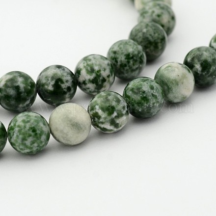 Brins de perles rondes en jaspe tache verte naturelle G-P070-45-6mm-1