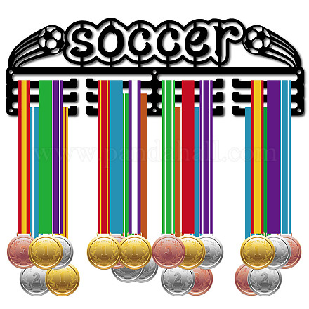 CREATCABIN Soccer Medal Hanger Display Football Medal Holder Rack Frame Sports Metal Hanging Athlete Awards Iron Wall Mount Over 60 Medals for Competition Ribbon Lanyard Medals Black 15.7x5.1Inch ODIS-WH0037-172-1