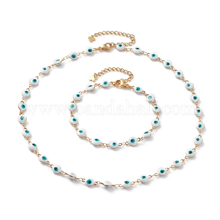 Evil Eye 304 Stainless Steel Enamel Link Chains Bracelets & Necklaces Jewelry Sets SJEW-JS01152-1