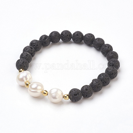 Braccialetti elasticizzati con perle di roccia lavica naturale BJEW-JB03880-01-1