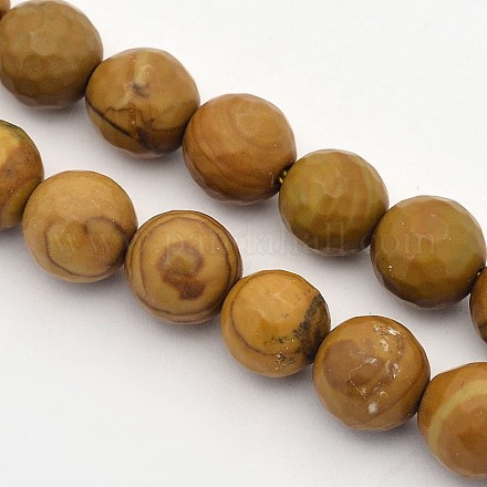 Facettes rondes naturelles pétrifiés perles de bois brins G-E302-080-8mm-1
